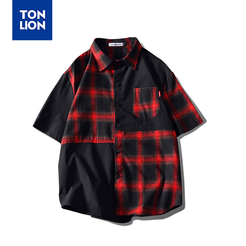 TONLION Safari Style Red and Black Plaid Shirt Men Short Sleeve Turn-down Collar Casual Shirts for Man Loose Mens Blouse 2020
TONLION Safari Style Red and Black Plaid Shirt Men Short Sleeve Turn-down Collar Casual Shirts for Man Loose Mens Blouse 2020