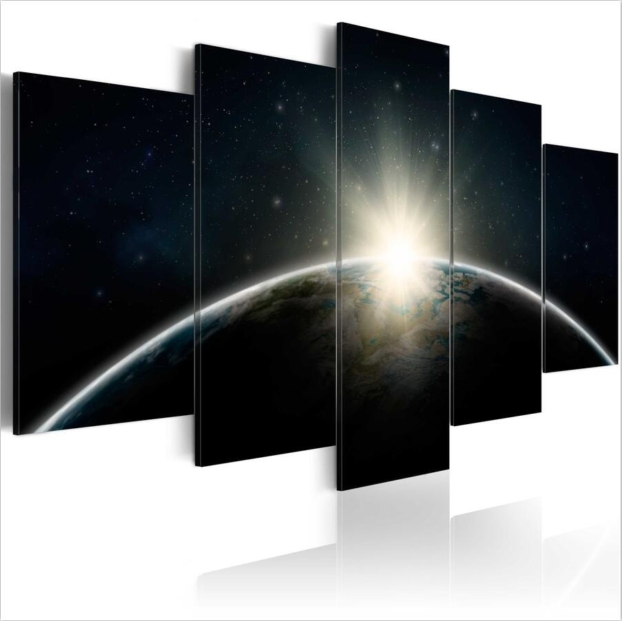 ( No Frame)5PCS/Set Modern Abstract Blue Planet Earth Art Print Frameless Canvas Painting Wall Picture Home Decoration