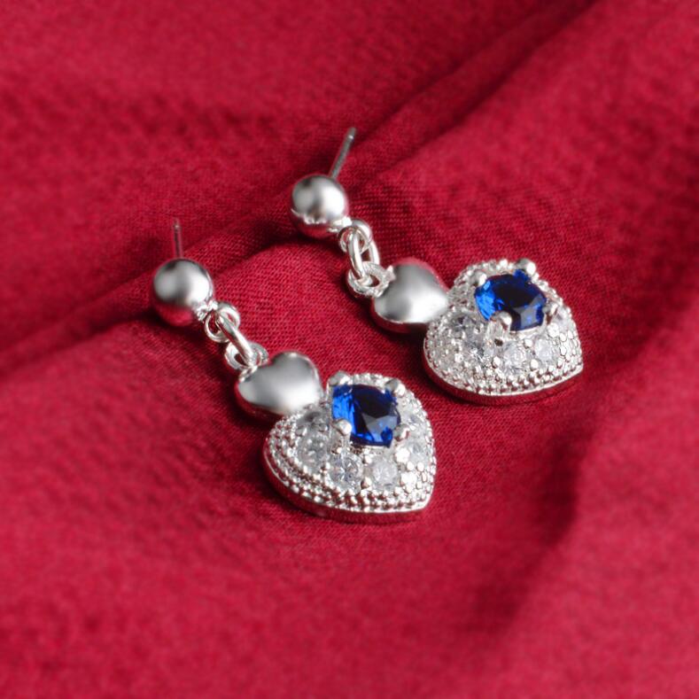 Brand new high grade 925 sterling silver Zircon Heart Set - Blue jewelry sets DFMSS772 Factory direct sale free shipping wedding