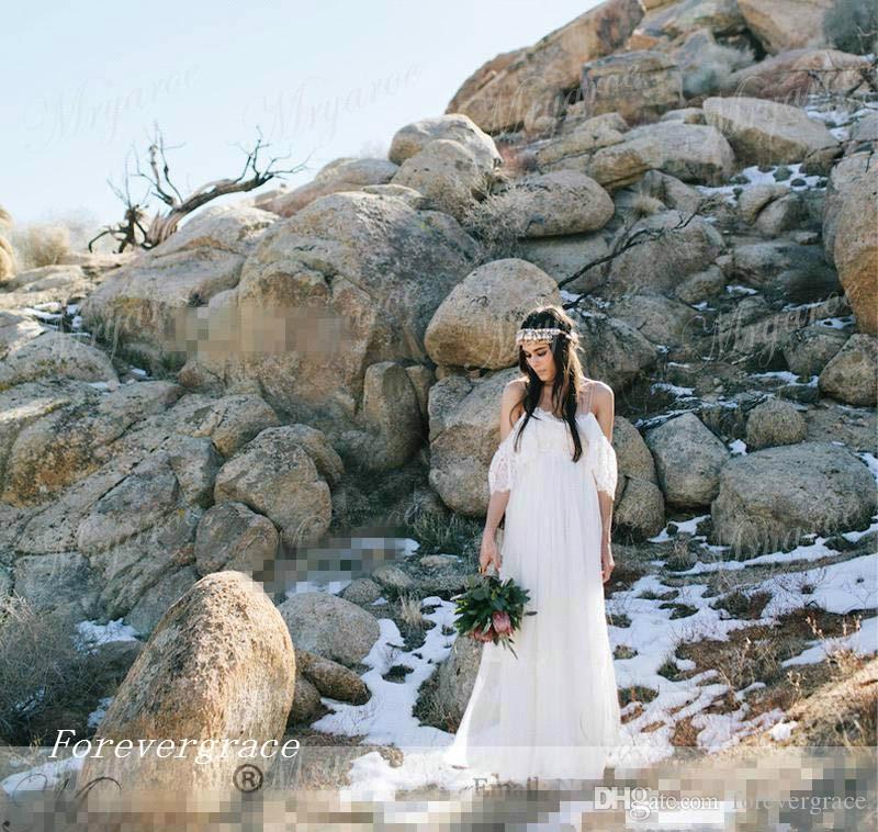 2019 New Designed Bohemian Beach Lace Chiffon Wedding Dress Long Pregnant Women Country Style Western Bridal Gown Custom Made Plus Size