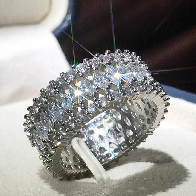 Marquise White Sapphire Sterg Sier Women's Wedding Band Ring