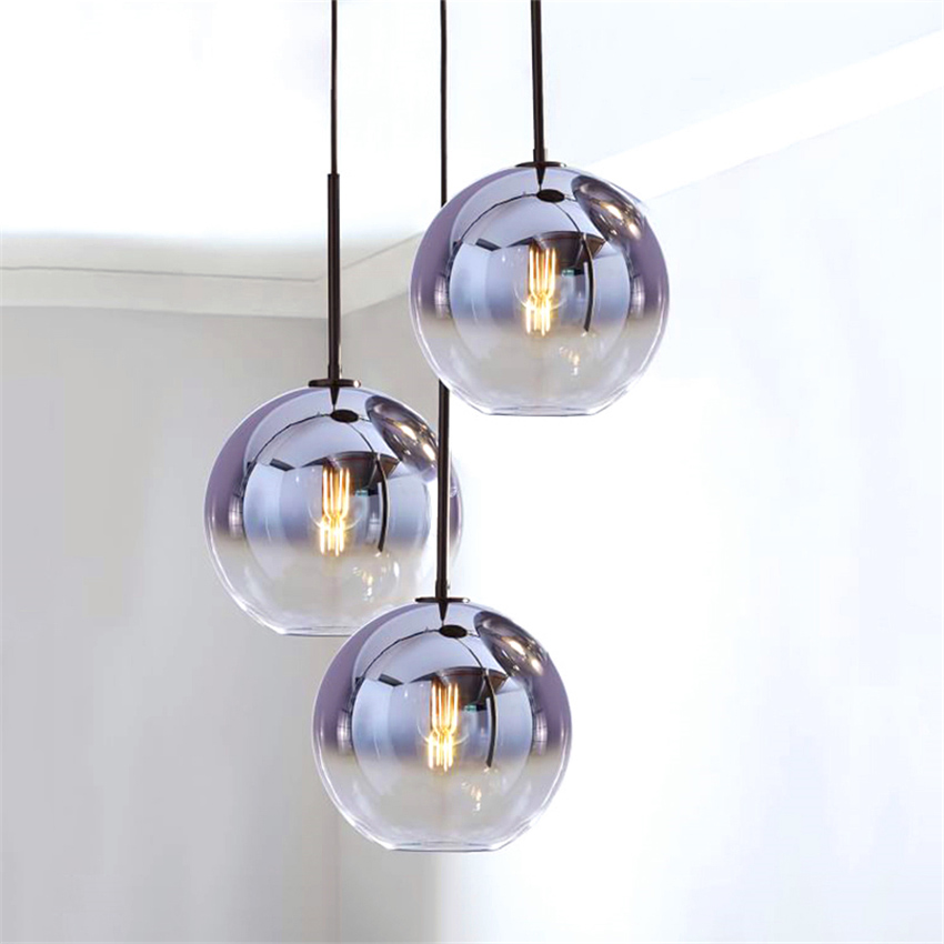 Nordic LED Pendant Light LightingtSilver Gold Glass Pendant Lamp Ball Hanging Lamp Kitchen Fixtures Dining Living Room Luminaire led light