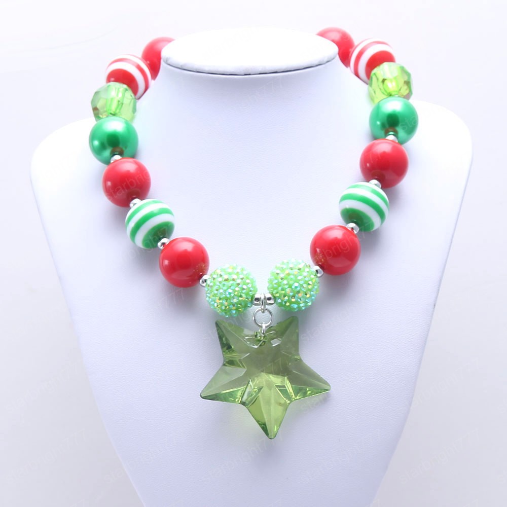 Baby Christmas Star Pendant Chunky Necklace Girls/Kids/Child Chunky Beads Necklace Festival Party Jewelry Gifts Charming