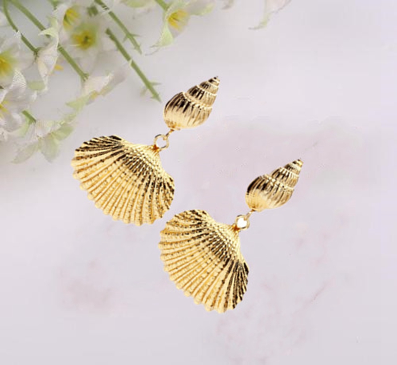 Shell earrings statement alloy metal mermaid scallop sea shell earrings beach jewelry gift