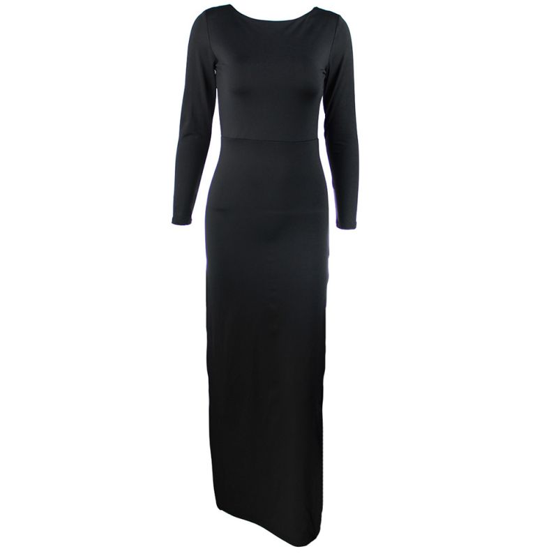 2019 Women Elegant Backless High Slit Long Dress Autumn O-neck Long Sleeves Party Dress Women Bodycon Solid Vestidos
