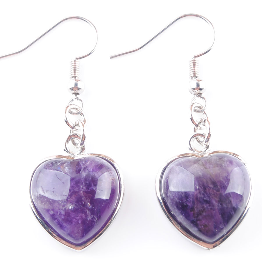 WOJIAER Natural Amethyst Stones Dangle Earrings Love Heart Shape Bead Pendant Drop Earring Wedding Jewelry for Women Girls R3186