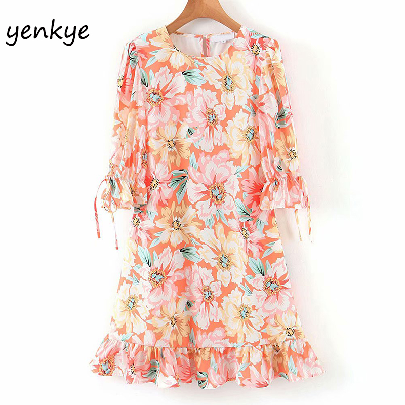 Summer Dress 2002 Women Round Neck Three-Quarter Sleeve Ruffle Floral Print Dress Casual vestido XDS6657, As pic
Summer Dress 2002 Women Round Neck Three-Quarter Sleeve Ruffle Floral Print Dress Casual vestido XDS6657, As pic