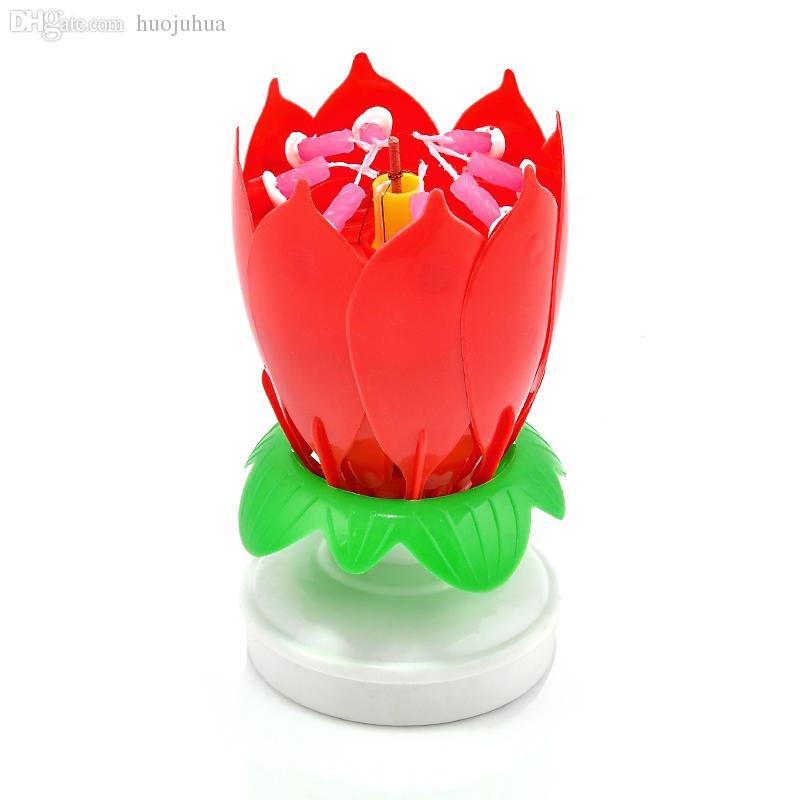 Wholesale-1Pc Romantic Musical Lotus Flower Rotating Happy Birthday Party Gift Can Sing the Birthday Song Candle Lights~ GS627-GS6301Pc