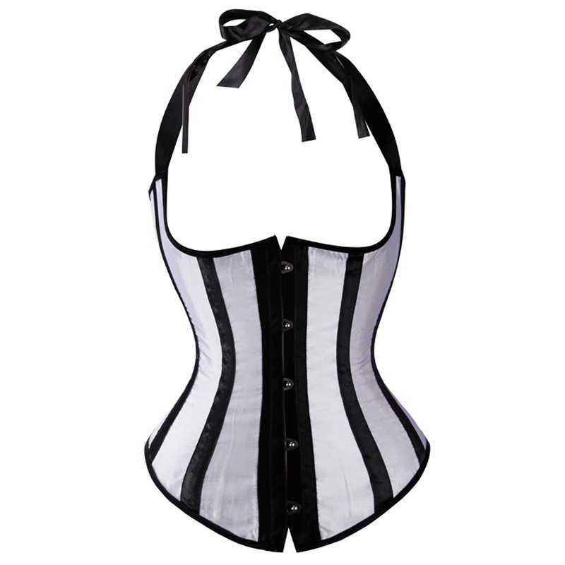 Striped Halter Satin Corset Vest Women Contrast Stripes Underbust Slimming Bodyshaper Fashion Corset Top Plus Size S-6XL Waist Train Corset