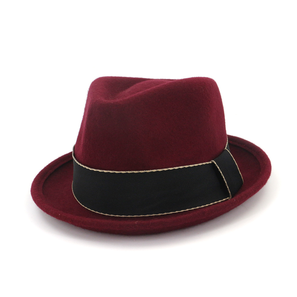 Latest Women Men Upturn Brim Wool Felt Fedora Hats with Ribbon Party Jazz Trilby Cap Black Homburg Ladies Church Hat