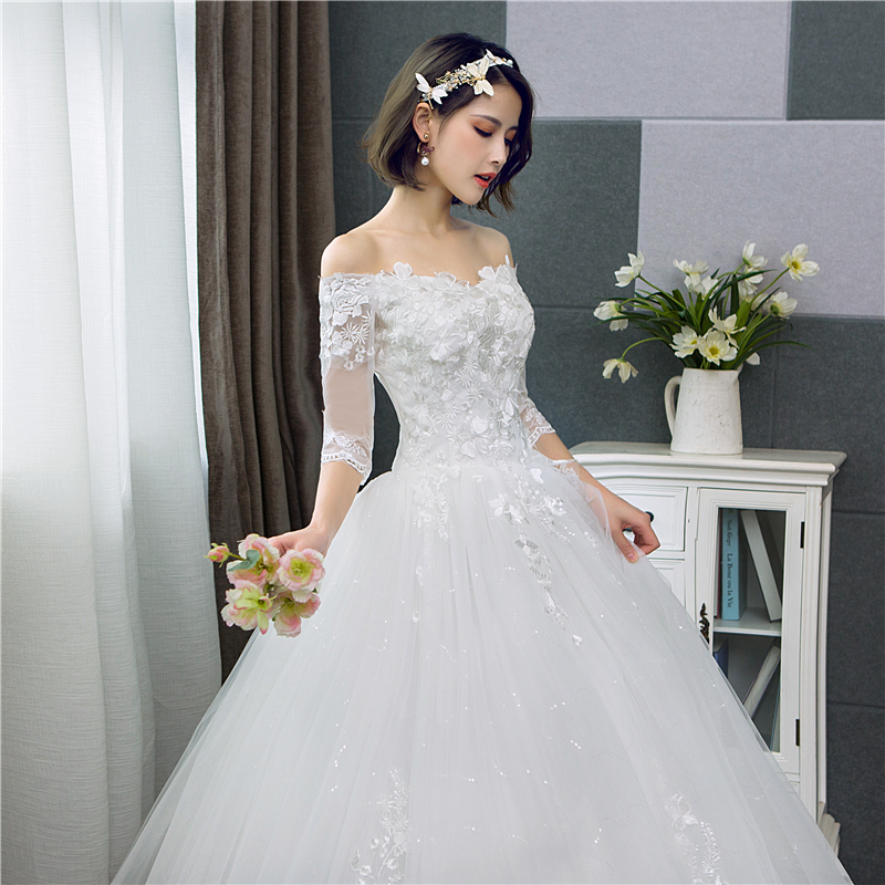 Half Sleeve Floral Print Ball Gown Wedding Dress 2020 New Fashion estidos de noivas
