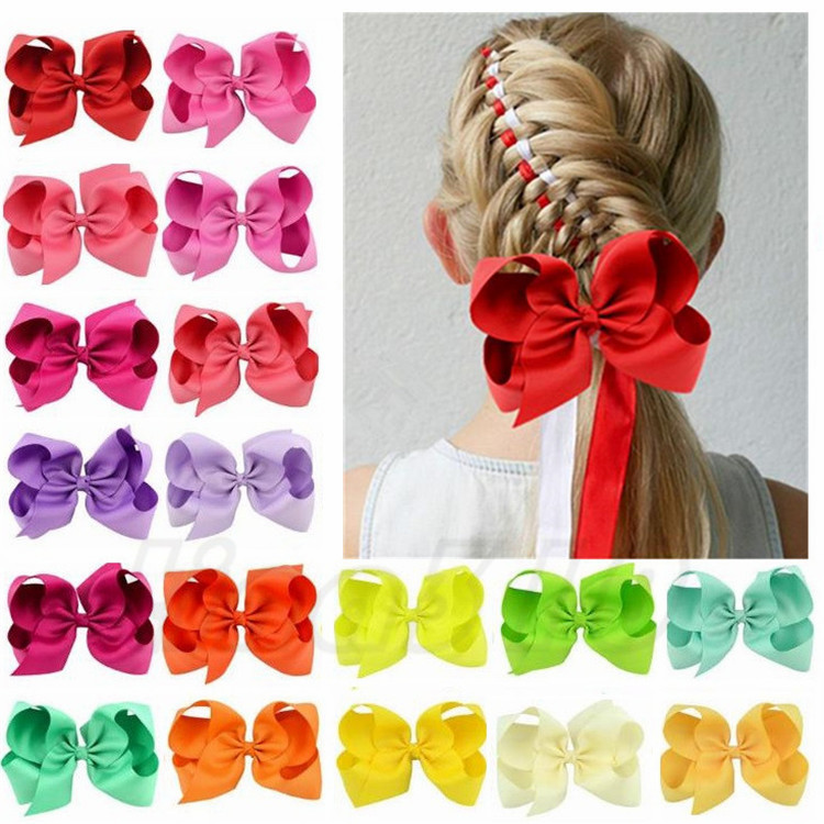 40 Colors 6 Inch Fashion Baby Ribbon Bow Hairpin Clips Girls Large Bowknot Barrette Candy color children's Boutique Hair ornament T9I00272