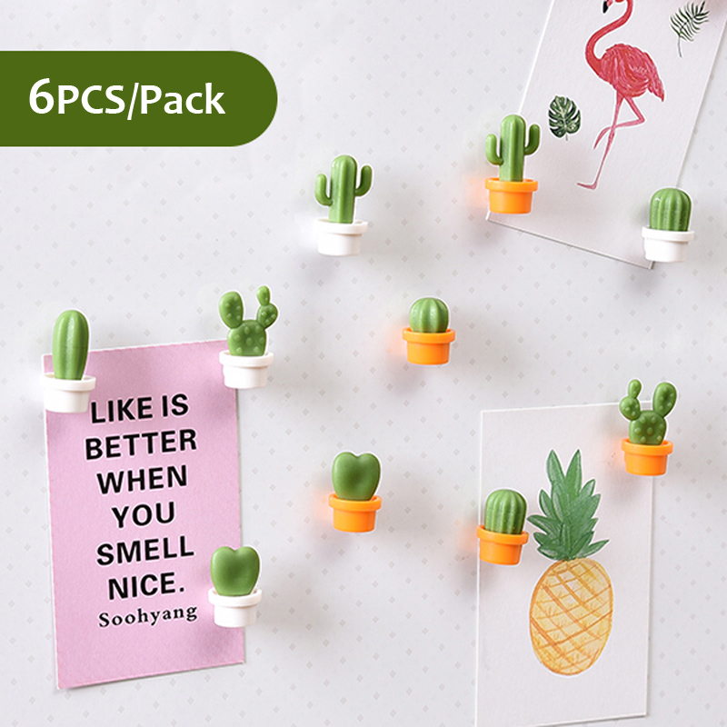Mini Cactus Fridge Magnet Cute Succulent Plant Magnet Refrigerator Message Sticker Home Decoration 6Pcs/Pack 2 colors