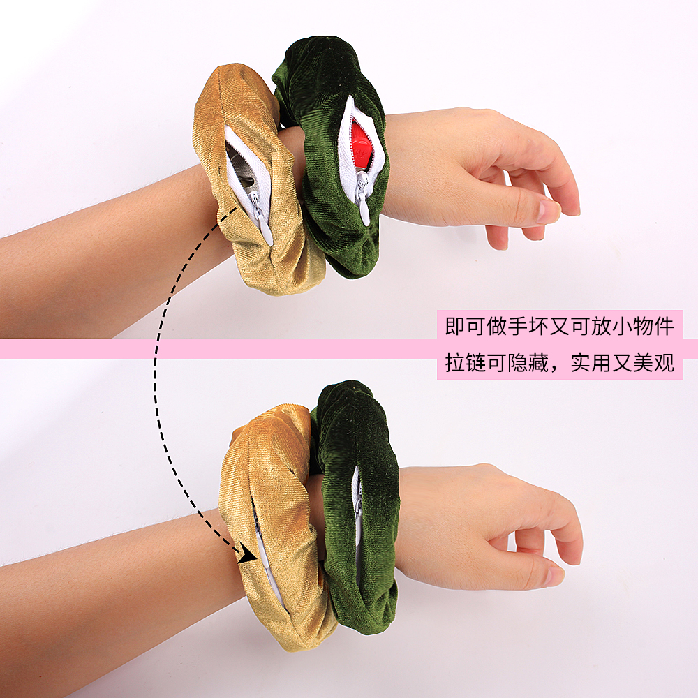 Velvet Hair Scrunchies Zipper Women Scrunchy Elastic Hair Bands Girls velour Headwear Ponytail Holder Pleuche Hair Ties Small Bag 0925a