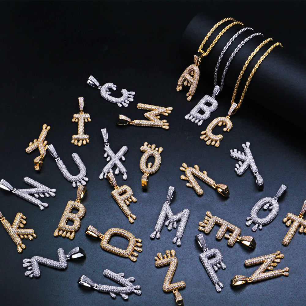 New Personalized Diamond Bubble Initial Letter Custom Name Pendant Necklace Iced Out CZ 18K Gold Plated Hiphop DIY Jewelry for Men and Women
