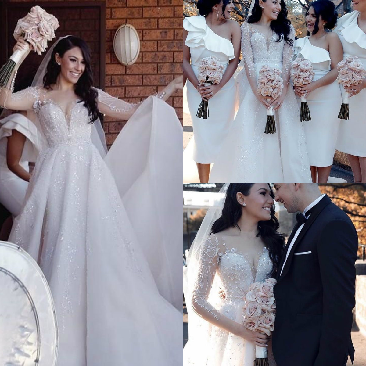 2020 Country Wedding Dresses A Line Appliques Beads Jewel Neck Boho Wedding Dress Bridal Gowns Long Sleeve Beach Vestido De Noiva, Yellow