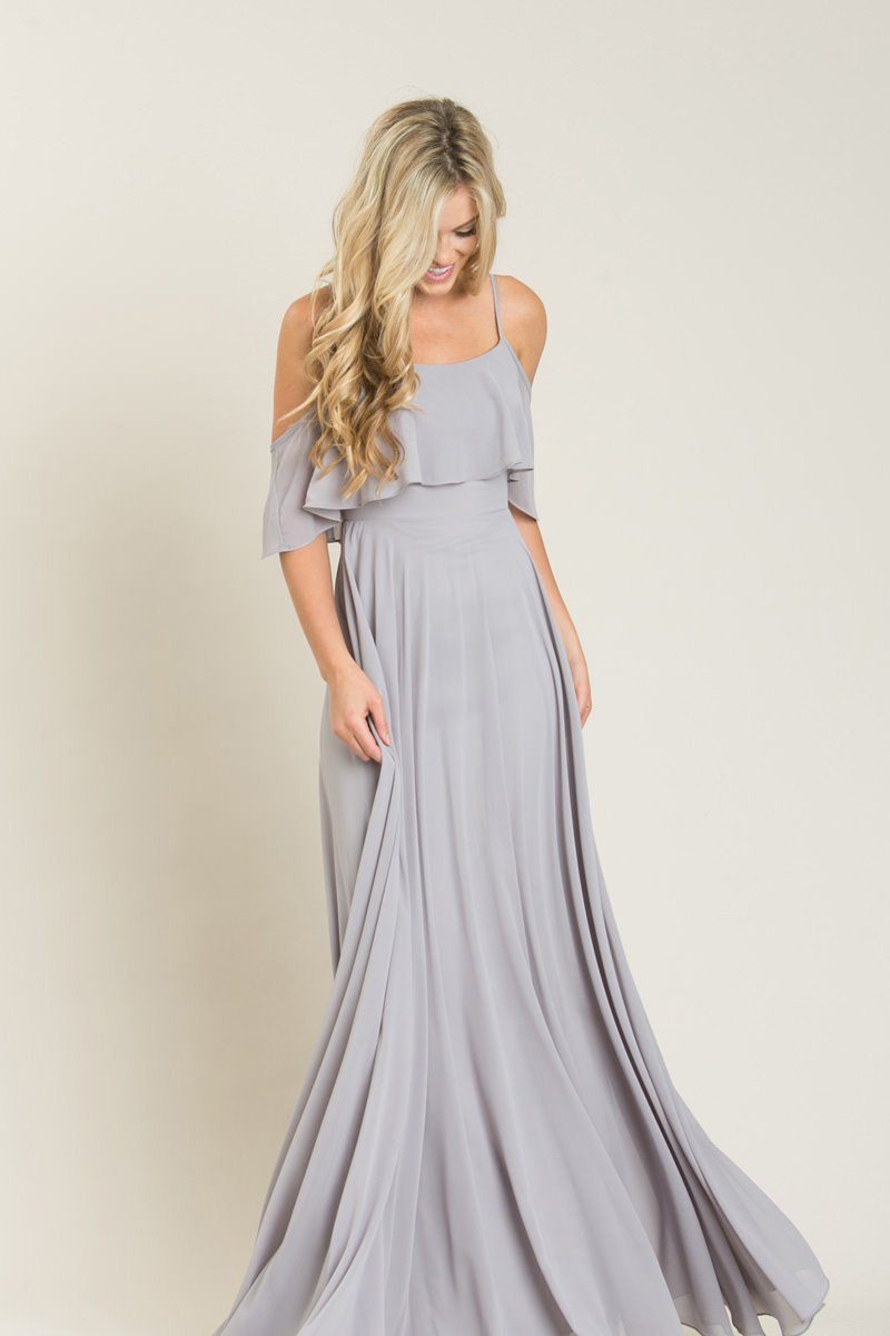 2019 Hot Cheap Bridesmaid Dresses Chiffon Skirt Grey Prom Dresses Bridesmaid A Line Evening Party Gowns
