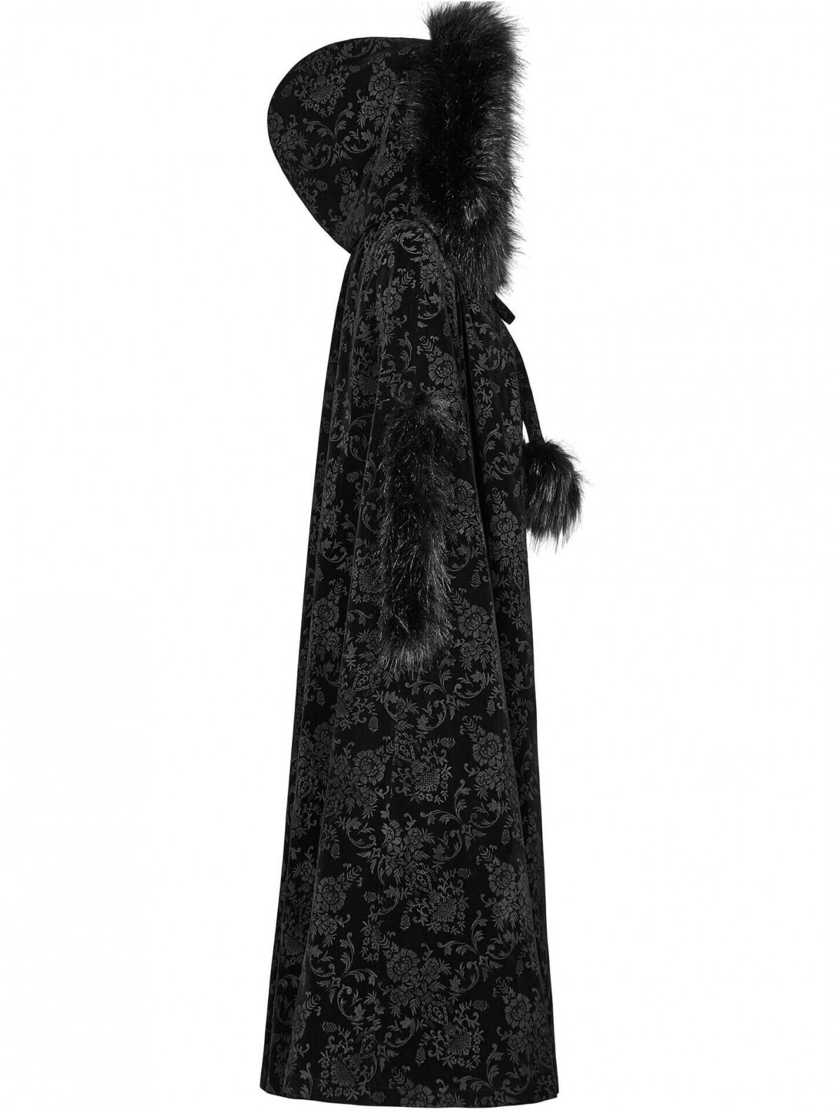 Black Fur Winter Cloak Cape Hooded with Print Trim Long Bridal Wraps & Jackets Special Party Banquet Gothic Wrap Wedding Bride Wear