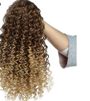 Brown Ombre blonde kinky wavy Curly Ponytail hair extension colored human hair pony tail hairpiece afro kinky #4/27