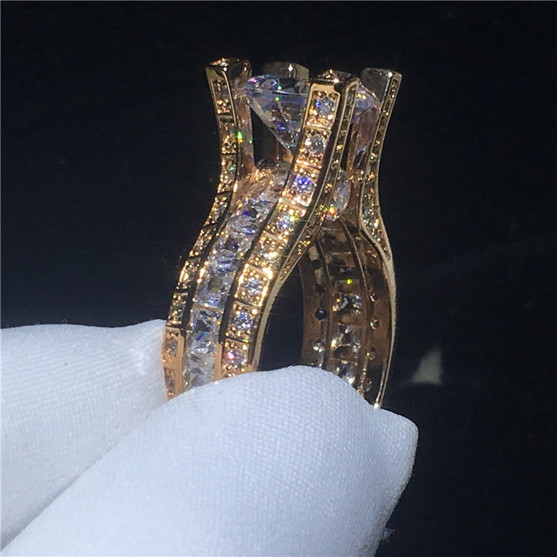 3CT Vintage Fashion Jewelry 925 Sterling Silver&Rose Gold Fill Round Cut White Topaz CZ Diamond Party Women Wedding Bridal Ring Set Gift