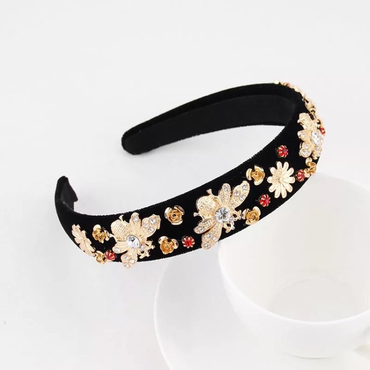 European And American Vintage Court Style Headband Baroque Rhinestone Hair Hoop With Pearl Gold Leaves Wholesale