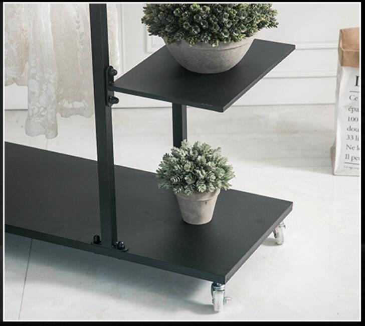 Wrought iron clothes rack Bedroom Furniture simple cloth hanger floor received push-pull mobile buy clothing pole type shelf