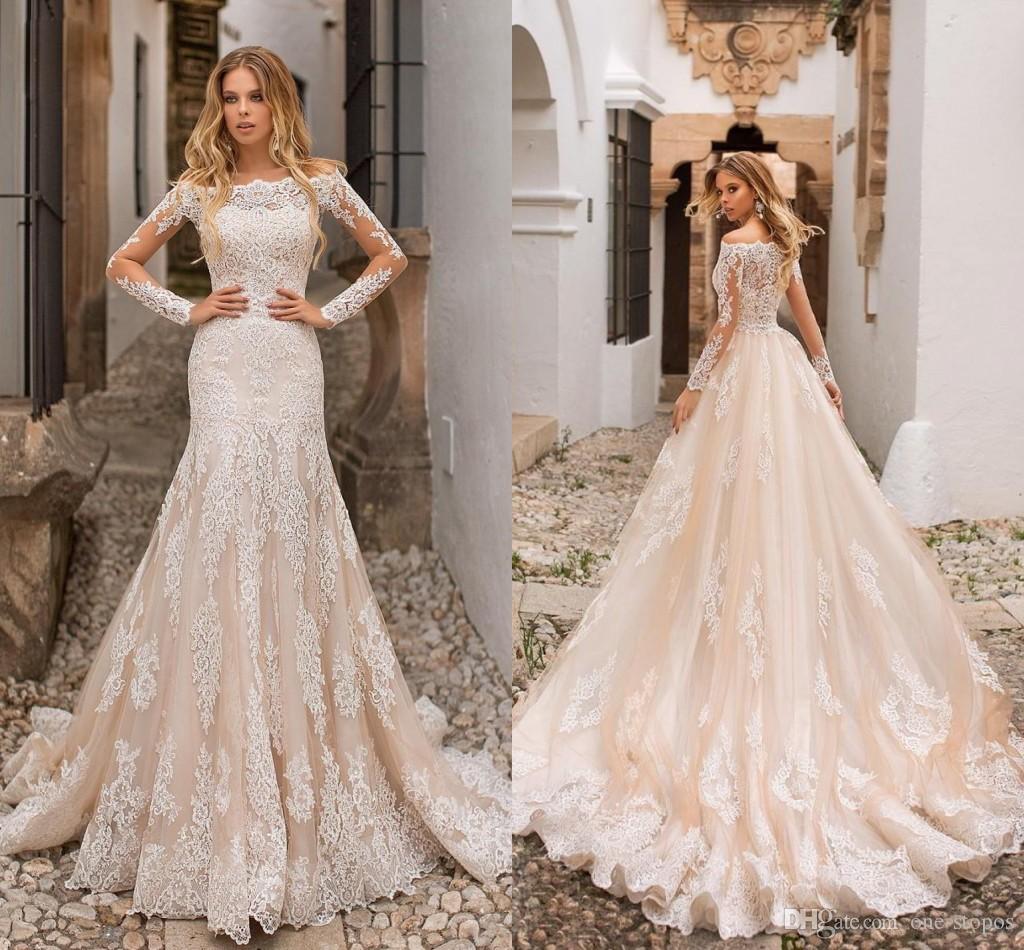 Modest Champagne Long Sleeve Wedding Dresses 2020 Off the Shoulder Mermaid Lace Appliques Long Bridal Gowns Custom Made, White
Modest Champagne Long Sleeve Wedding Dresses 2020 Off the Shoulder Mermaid Lace Appliques Long Bridal Gowns Custom Made, White