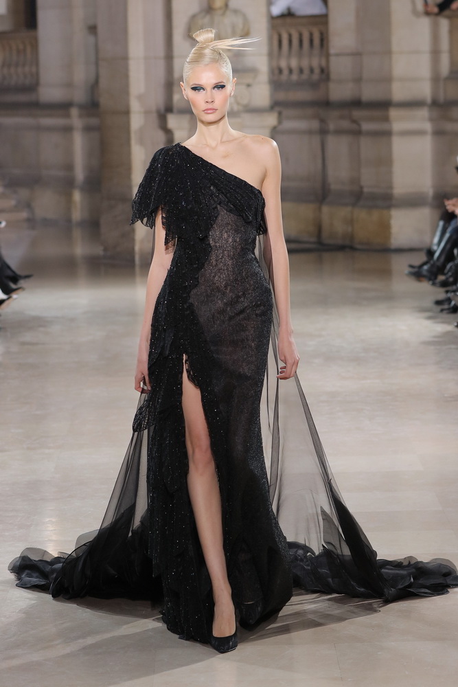 Tony Ward 2019 Black Evening Dresses One Shoulder Lace Side Split Glitters With Tulle Overskirts Mermaid Prom Gowns Plus Size Party Dress