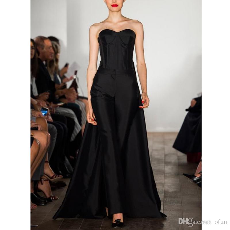 Fashion Black Jumpsuits Prom Dress Sexy Sweetheart Sleeveless Long Formal Evening Gowns With Overskirts Custom Made Women Outfit
