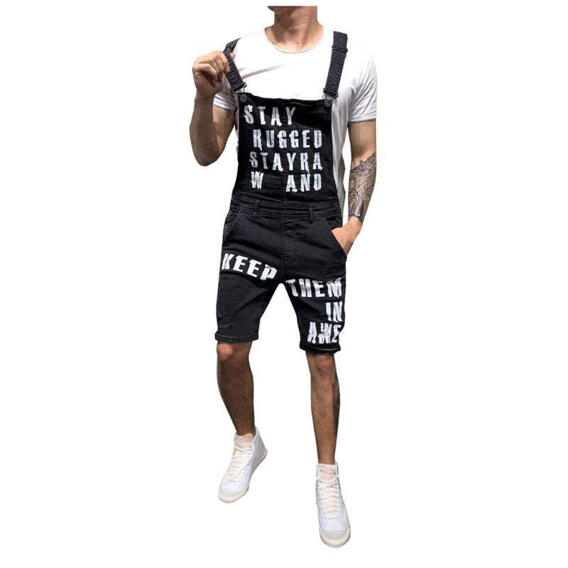 Letter Suspender Pants For Men New Mens Ripped Short Jumpsuits Distressed Denim Overalls Knee Cowboy Pants