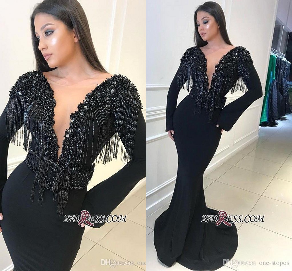 Sexy Black Long Sleeves Beaded Prom Dress With Tassels Vintage Long Sleeves Deep V Neck Mermaid Evening Gown Long Formal Party Dresses, Champagne
Sexy Black Long Sleeves Beaded Prom Dress With Tassels Vintage Long Sleeves Deep V Neck Mermaid Evening Gown Long Formal Party Dresses, Champagne