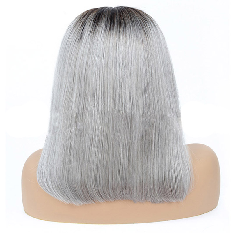 Indian Ombre Human Hair Silky Straight 1B/Grey 1B/Pink 13X4 Lace Front Wig 10-16Inch Short Bob Wigs