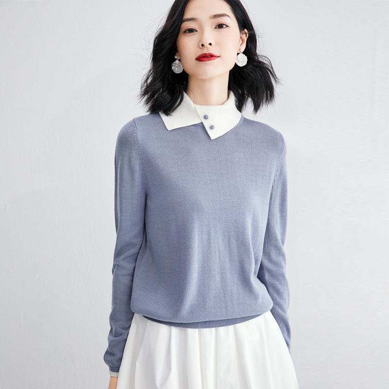 Spring and autumn new personality contrast color sweater asymmetric lapel sweater long sleeve wild bottoming women 19040, Black
Spring and autumn new personality contrast color sweater asymmetric lapel sweater long sleeve wild bottoming women 19040, Black