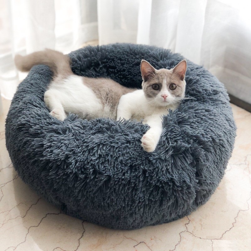 Long Plush Super Soft Round Bed Kennel Comfortable Sleeping Cusion Winter House for Cat Warm Dog Beds Pet Products