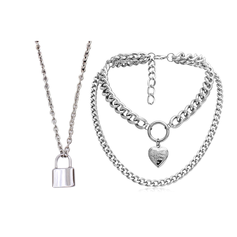 1pcs Stainless Steel Silver Color Padlock Pendant Necklace Lock 50cm & 1pcs Punk Metal Heart Choker Necklace Multilayer
1pcs Stainless Steel Silver Color Padlock Pendant Necklace Lock 50cm & 1pcs Punk Metal Heart Choker Necklace Multilayer