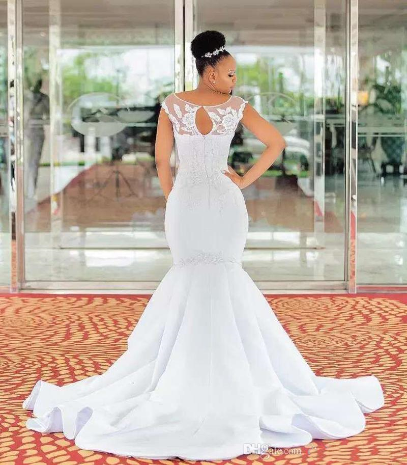 african mermaid satin wedding dresses robe de mariage bridal gowns cap sleeve lace appliqued plus size wedding dress