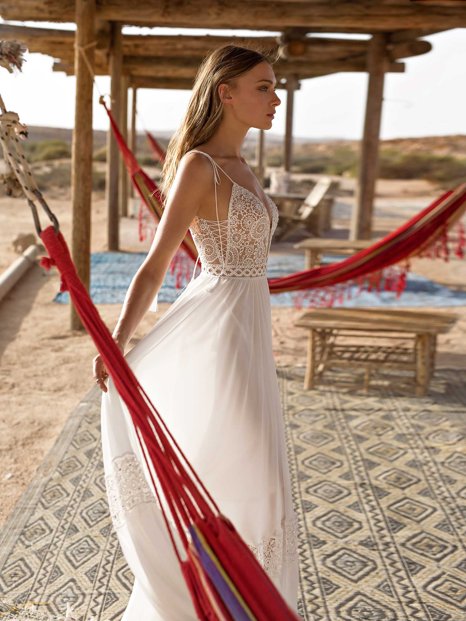 2019 Asaf Dadush Boho Wedding Dresses Spaghetti Lace Chiffon Floor Length Summer Beach Wedding Dress Cheap Backless Beach Bridal Gowns Robe