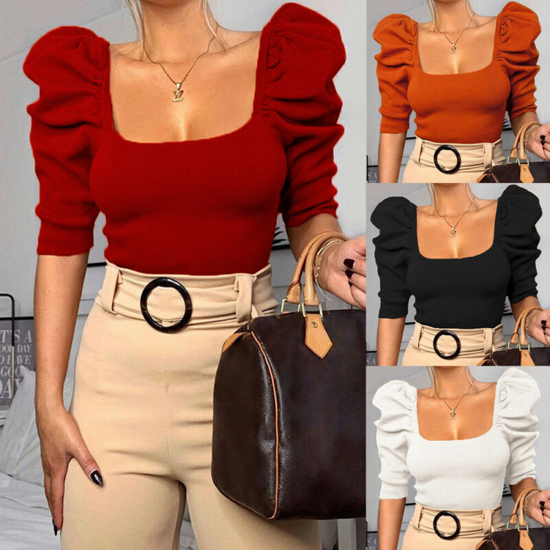 Vintage Fashion Casual Solid top Women Spring Summer Puff Sleeve T-shirt Ladies Square Collar Elegant Blouse, Black
Vintage Fashion Casual Solid top Women Spring Summer Puff Sleeve T-shirt Ladies Square Collar Elegant Blouse, Black