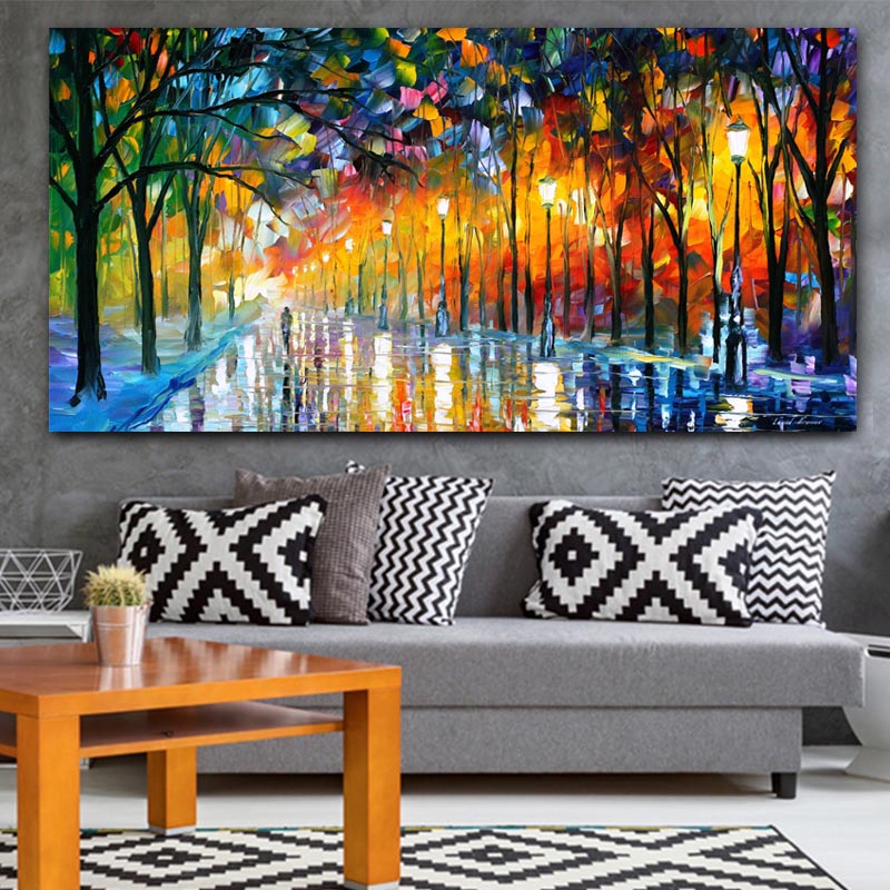 Canvas Painting Landscape Poster Walling In Rain Light Road Oil Painting Wall Art Wall Pictures for Living Room Home Decoration