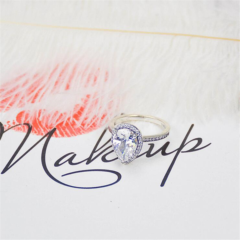 Vintage Fashion Jewelry Real 100% 925 Sterling Silver Never Fade Pear Cut 5A Cubic Zircon Eternity Ring Party Women Wedding Band Rings Gift
