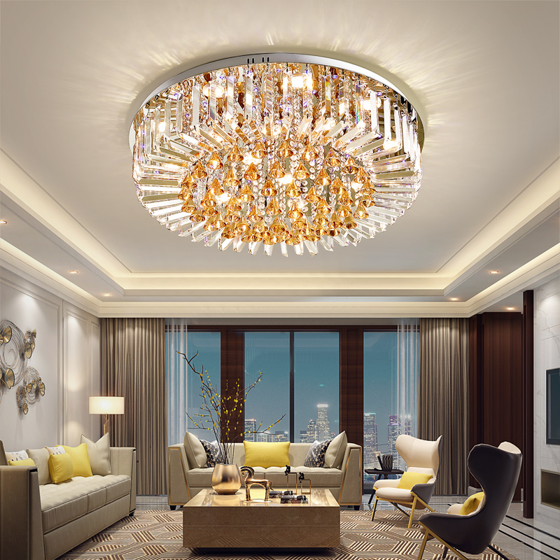 Modern Crystal Ceiling Light LED Lamps American Round K9 Crystal Ceiling Lamp Home Indoor Lighting Remote Control 3 White Colors Dimmable