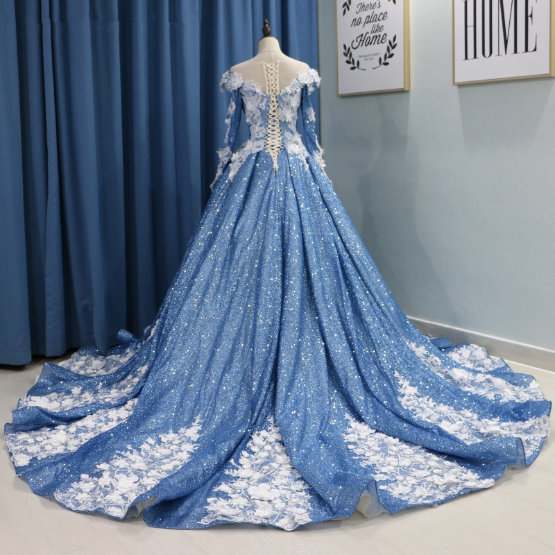 Luxury Lace Beaded High Neck Ball Gown Prom Dresses Spark Glitter Saudi Arabic Light Blue Women Evening Gowns Robe De Soiree