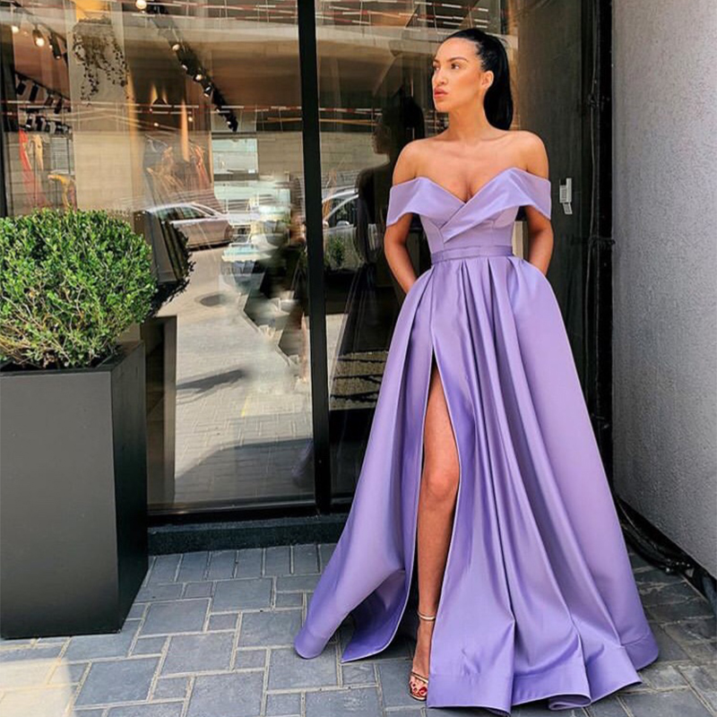 Off Shoulder 2019 Prom Dresses High Split Simple Satin Full Length Purple Evening Gowns Robe De Bal Formal Party Dresses, Multi
Off Shoulder 2019 Prom Dresses High Split Simple Satin Full Length Purple Evening Gowns Robe De Bal Formal Party Dresses, Multi