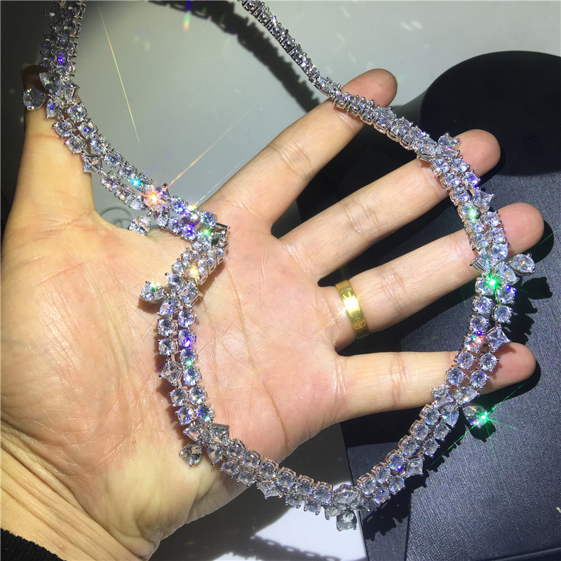 Vecalon Moonlight Necklace White Gold Filled 5A cz Evening Party necklaces for Women Wedding Accessories Jewelry