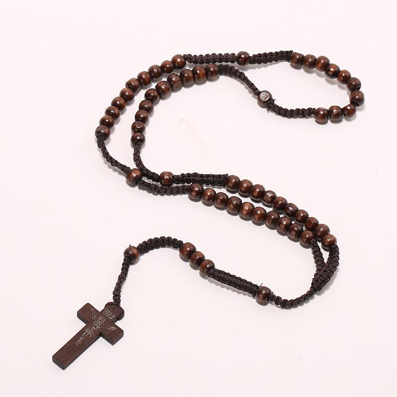 Wholesale- Men Women Catholic Christ Wooden 8mm Rosary Bead Cross Pendant Woven Rope Necklace Black/brown/Beige/ligt brown
Wholesale- Men Women Catholic Christ Wooden 8mm Rosary Bead Cross Pendant Woven Rope Necklace Black/brown/Beige/ligt brown