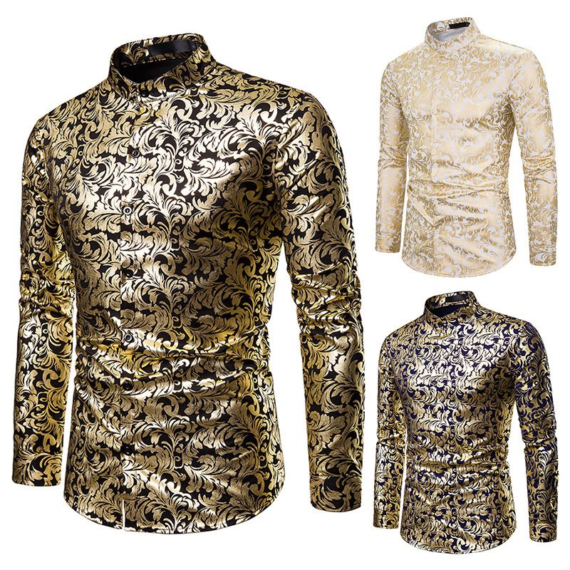 Men Shirt Shiny Floral Shirt Causal Slim Fit Long Sleeve Mens Dress Shirts Nightclub Party Prom Gold Bronzing Streetwear J190781, White
Men Shirt Shiny Floral Shirt Causal Slim Fit Long Sleeve Mens Dress Shirts Nightclub Party Prom Gold Bronzing Streetwear J190781, White