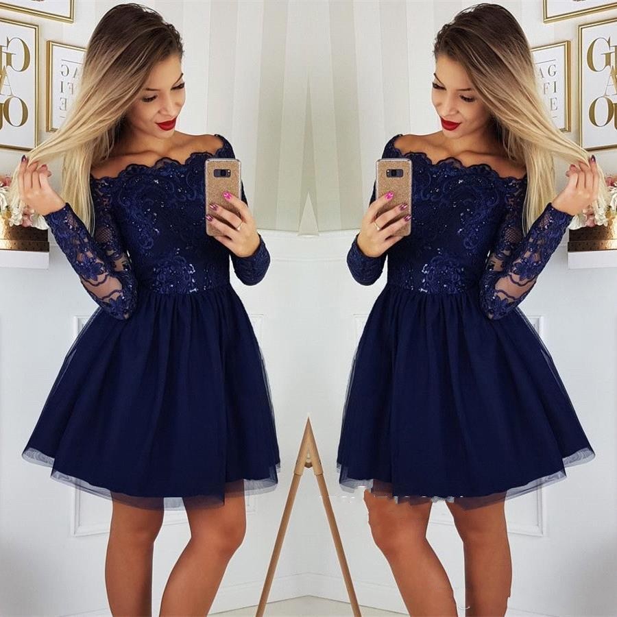 Dark Navy Short Prom Dresses Long Sleeves Lace A Line Homecoming Dress Tulle Applique Cocktail Party Dresses Plus Size Vestidos De Festa, Champagne
Dark Navy Short Prom Dresses Long Sleeves Lace A Line Homecoming Dress Tulle Applique Cocktail Party Dresses Plus Size Vestidos De Festa, Champagne