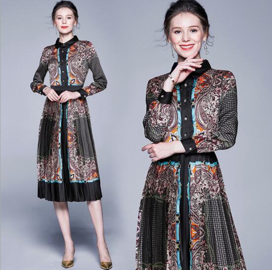 Autumn and winter new lapel printing pleated long-sleeved slim A-line skirt, As the picture
Autumn and winter new lapel printing pleated long-sleeved slim A-line skirt, As the picture