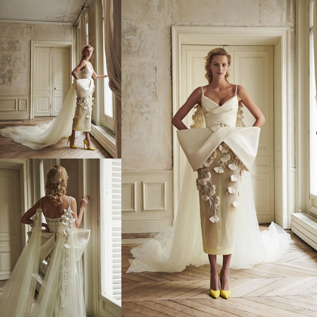 New A Line Wedding Dresses Sexy Spaghetti 3D Floral Appliques Backless Sweep Train Bridal Gowns Plus Size Gowns Vestido De Novia