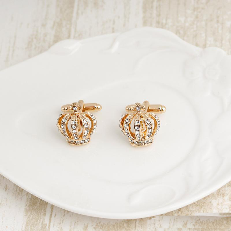 New crystal Crown Cufflinks women Gold Silver Enamel Shirt French Cuff Links For Men Wedding engagement Fashion Jewelry Gift Bulk